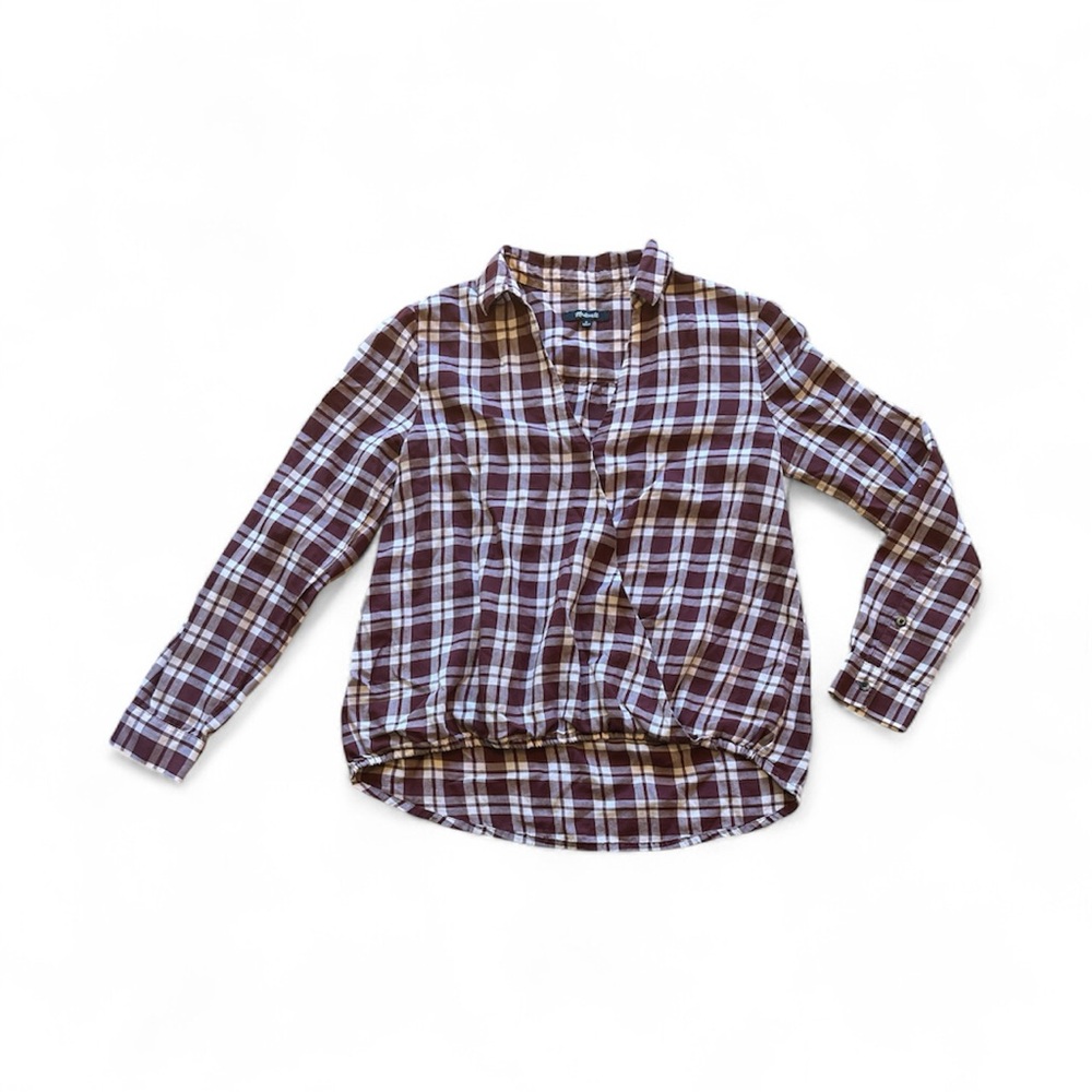 Madewell Arion Plaid Faux Wrap Top Cabernet Red